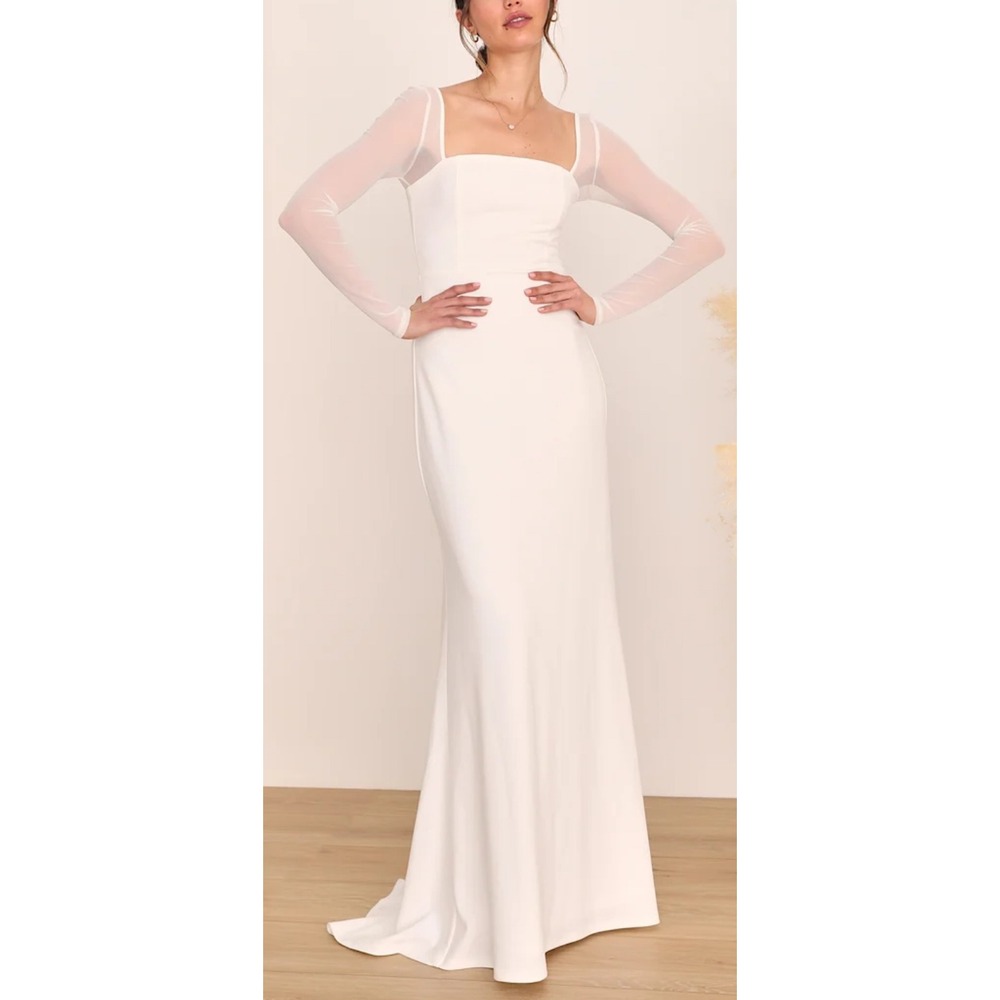 NWT Lulus Lovingly Yours White Mesh Long Sleeve Maxi Dress Plus Size 1X